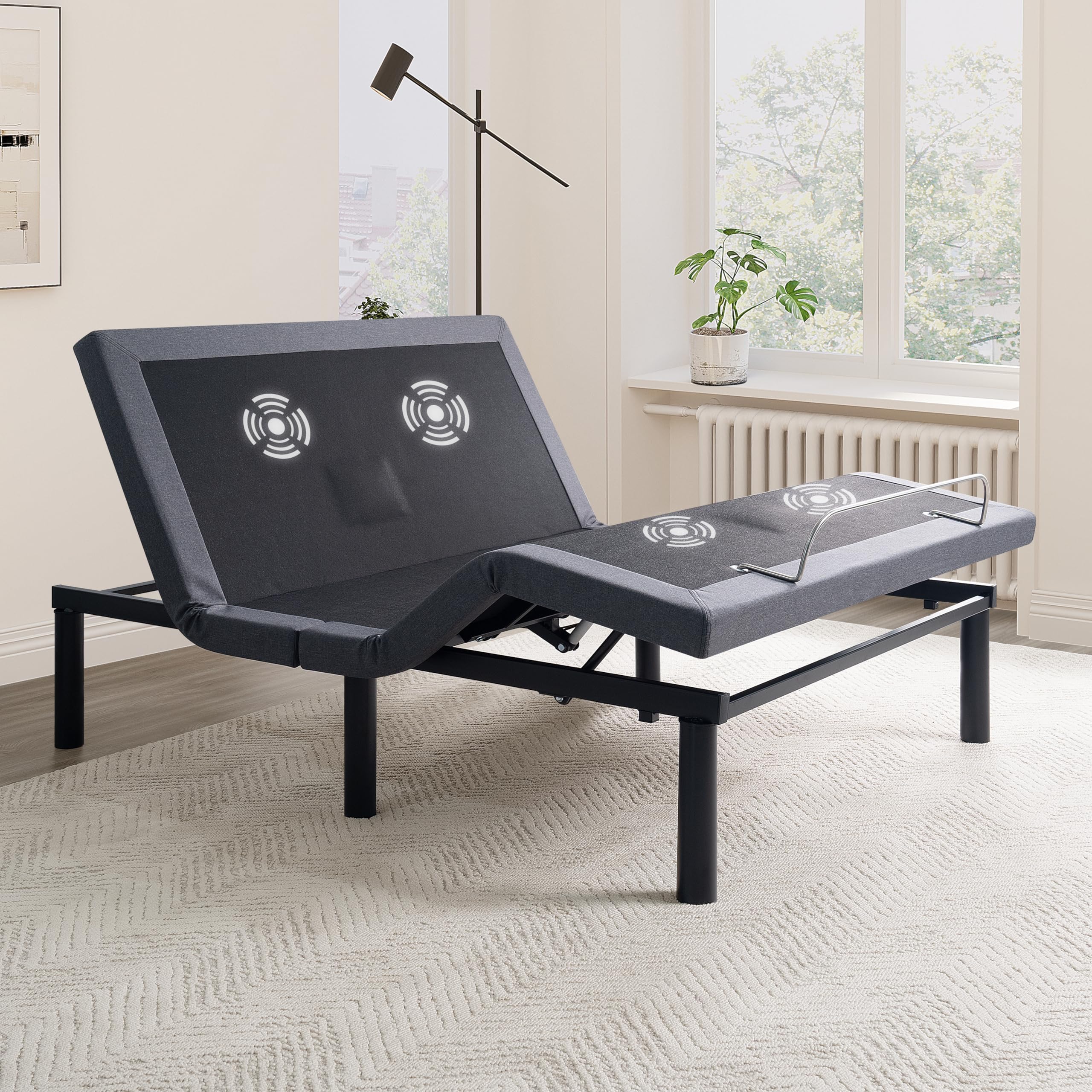Naomi HomeFull Size Adjustable Bed Base with Basic Lumbar Support & Head Tilt, Foot Incline, Back & Leg Massage, USB Ports, Wireless Remote, Assembly Needed, Ergonomic Zero-Gravity Full, Grey