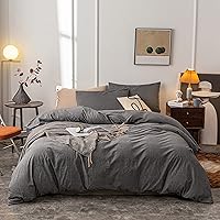 Vista 19 de Janlive - Juego de funda de edredón de algodón lavado, ultra suave 100% algodón, color sólido, funda de edredón con cierre de cremallera - 3 piezas