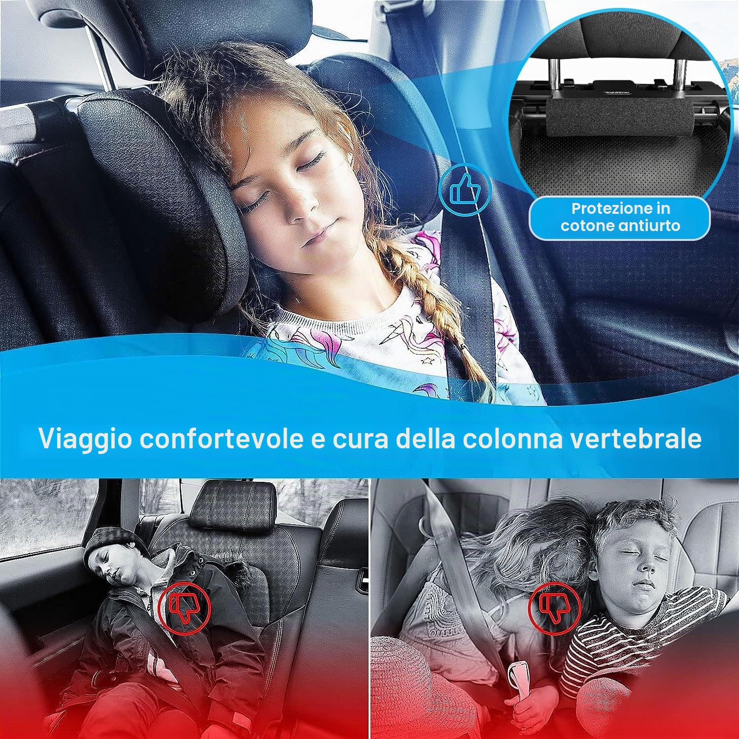 Poggiatesta Auto,180°Regolabile Telescopico Smontare Dell'auto Supporto Per Il Collo Dormire Poggiatesta Laterale,Adatto Per Il Supporto Della Testa di Adulti e Bambini (Nero A05 PVC)