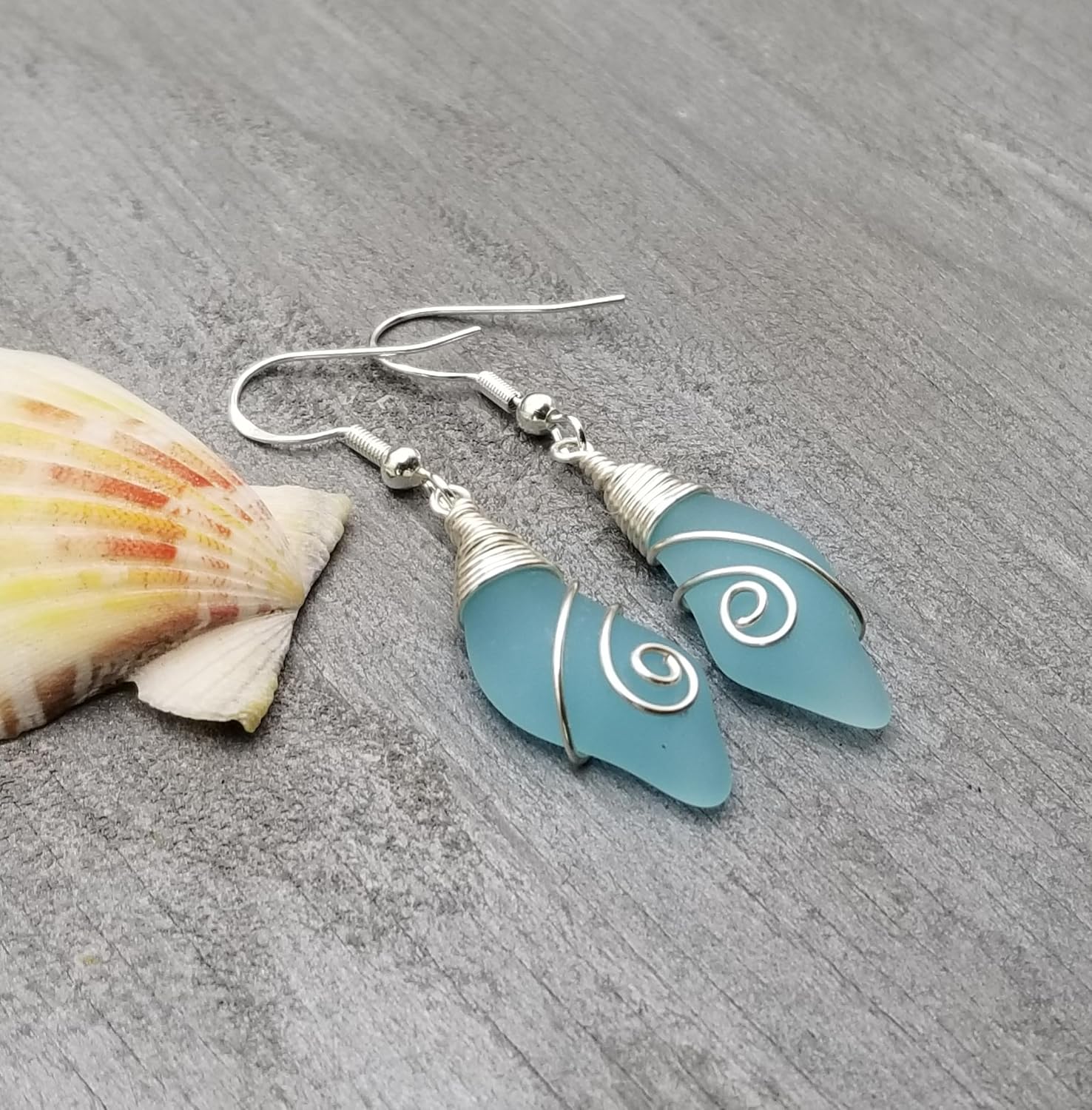 Handmade Sea Glass Earrings, Hawaiian Jewelry for Women, Wire Wave Earrings, Seaglass Jewelry For Women Birthday Gift For Women
