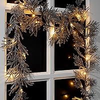 Vista 1 de MINDELF 6 FT Silver Artificial Christmas Garland, Faux Spruce Evergreen Garland with 20 LED Lights, Lighted with Timer, Perfect for Christmas Indoor