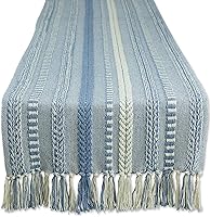 DII Farmhouse Braided Stripe Cotton Table Runner 15x72 Stonewash Blue with Fringe - Woven Texture for Dining