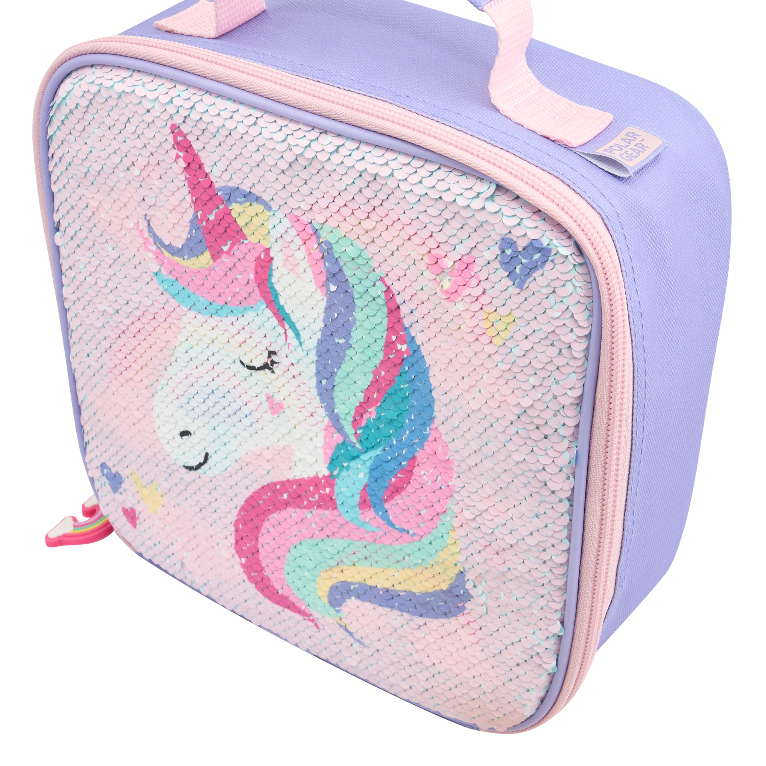 Polar Gear Unicorn Rainbow Flip Sequin Kids Lunch Bag - Insulated, Durable, and Stylish for School and Travel, Pink & Purple