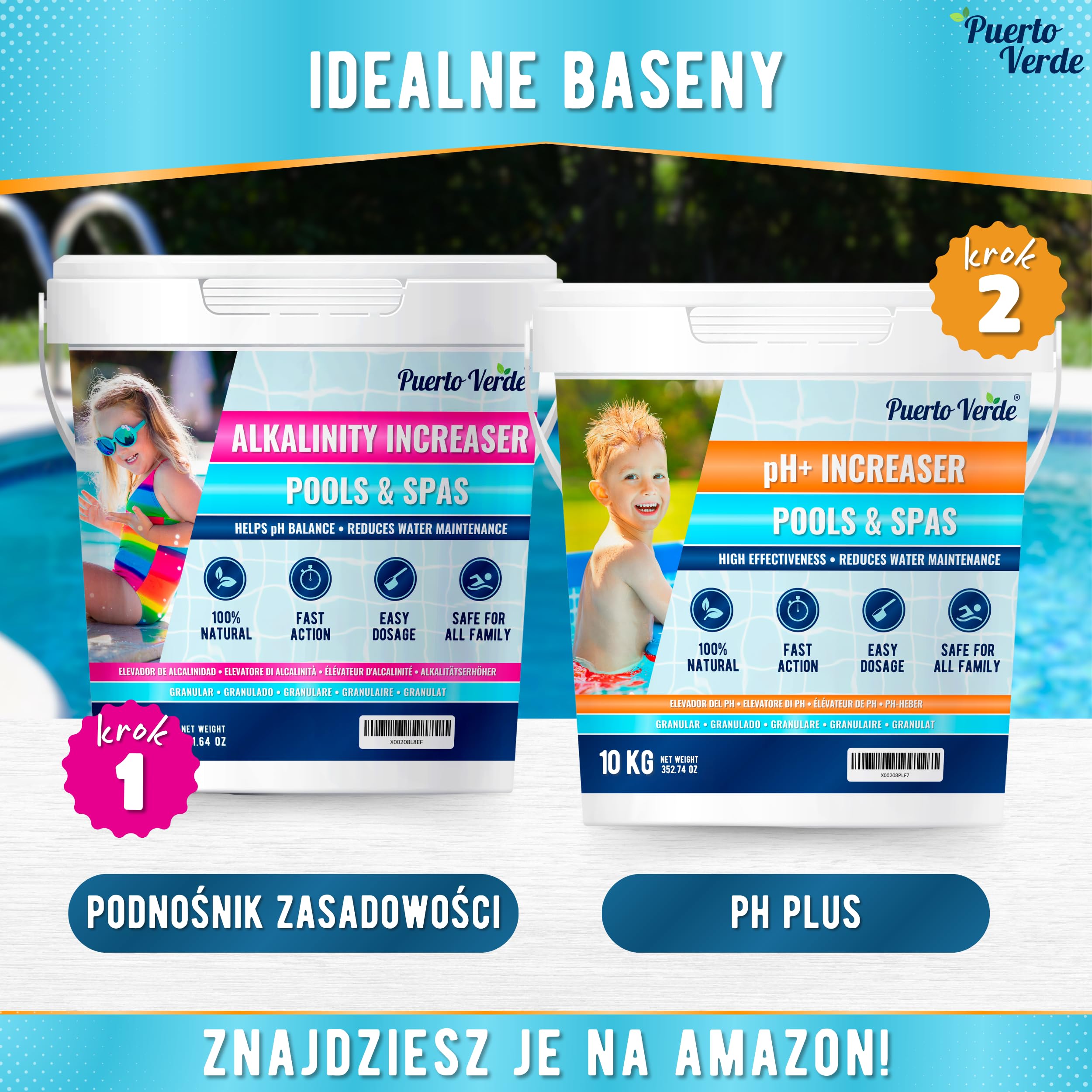 Podnośnik pH+ do Basenu 2x10 kg. Granulat Szybko Działający. | Regulator pH do Jacuzzi i Spa. Podnośnik pH Plus z Dołączoną Miarką Dozującą. Stabilizuje Odczyn Wody. Produkcja Europejska.