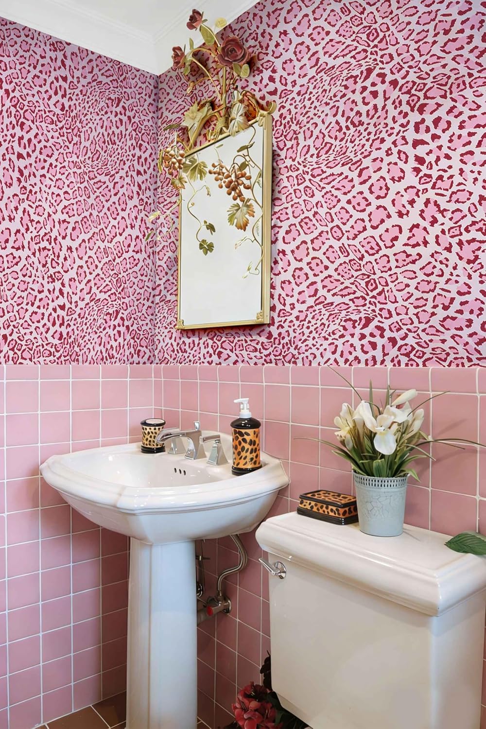Cheetah Print Decor Peel and Stick Wallpaper - Funky Unique Pink Leopard Textured Contact Paper - Self Adhesive Removable Fun Renter Friendly Wall Vinyl Paper for Bathroom Bedroom 17.3" X 393.7"