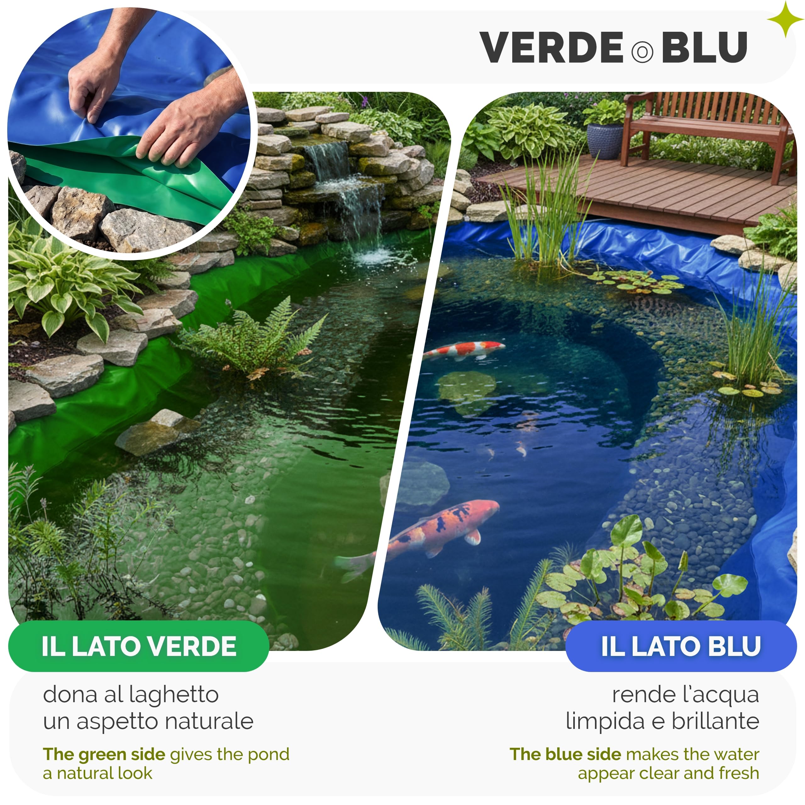 Garronda 6x10 m Telo per Laghetto 0,5 mm 3 Strati Blu-Verde GD-0256