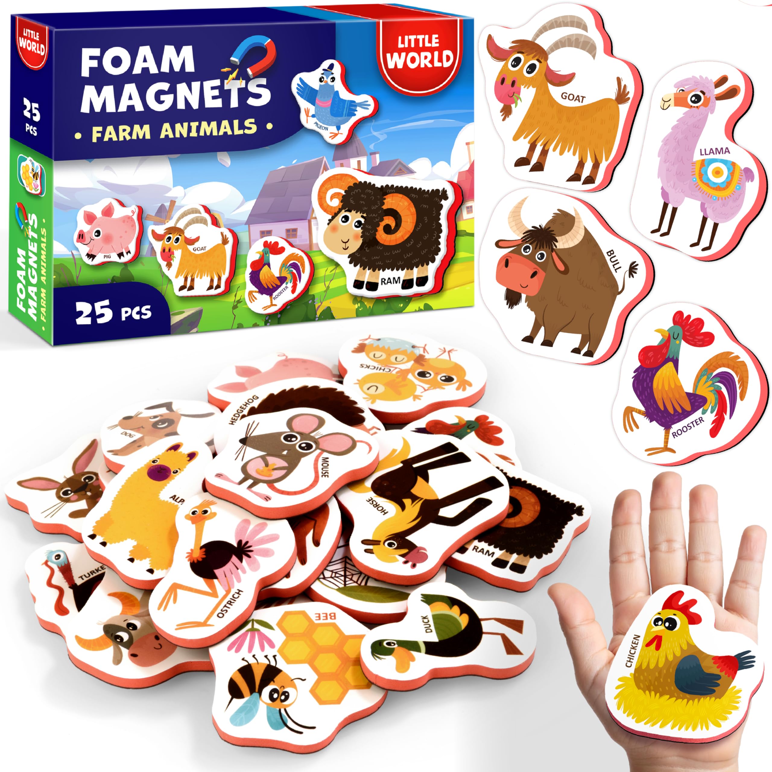 Little World 27 magneti per frigorifero in schiuma per bambini 1-3 – Magneti per bambini grandi – Magneti per frigorifero per bambini – Magneti per bambini – Magneti per animali