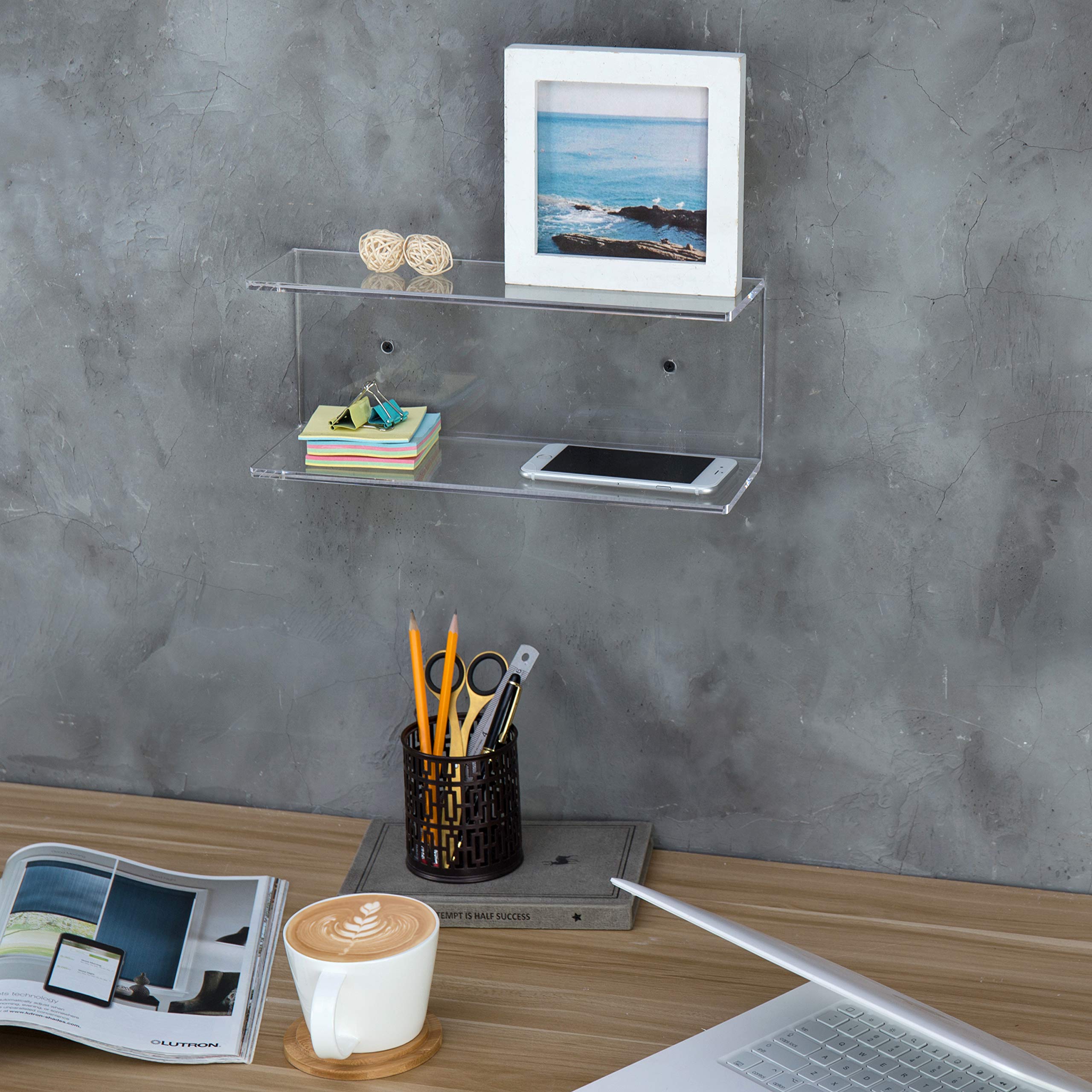 MyGift 2Tier Clear WallMounted Acrylic Display Shelves/Kitchen