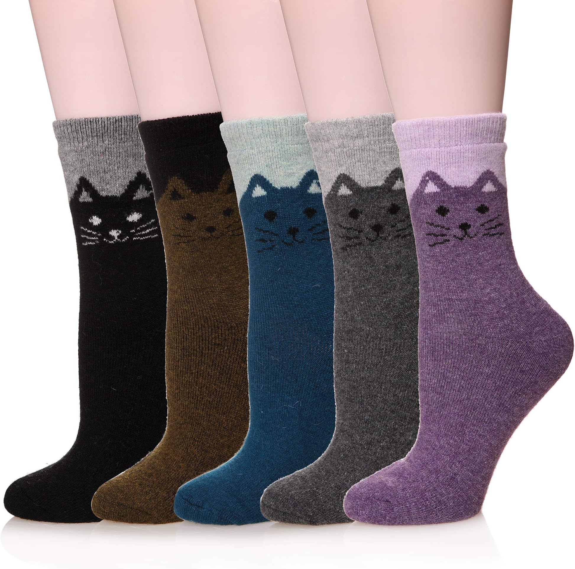 Wool Socks for Women Merino Wool Boot Hiking Thick Thermal Warm Winter Crew Cushion Cozy Work Socks 5 Pairs