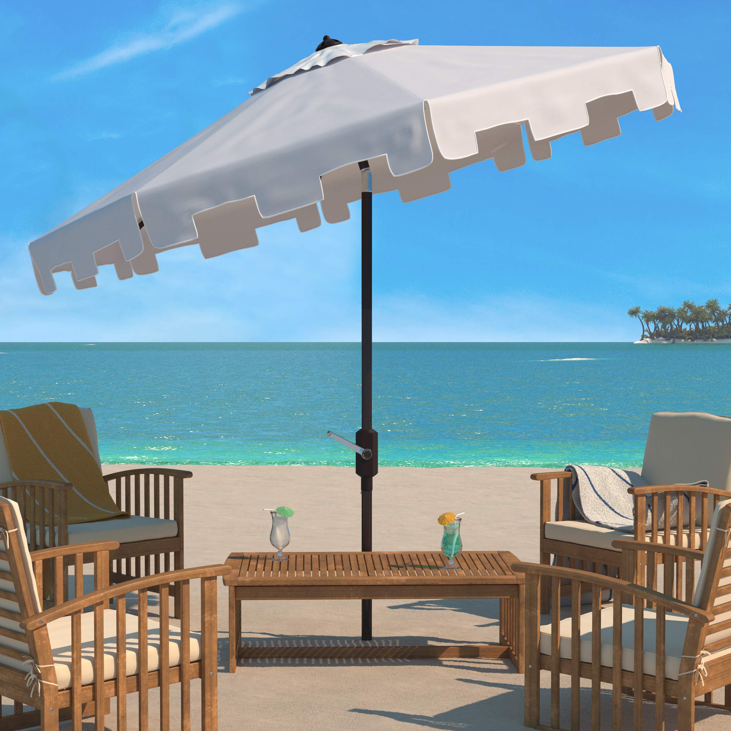 Safavieh PAT8100K Outdoor Zimmerman White 11' Round Market UV Protected Umbrella