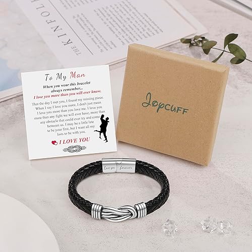 Miniatura 6 de JoycuFF Pulseras de cuero trenzado marrón para hombre, regalos para papá, novio, marido, hijo, nieto, hermano, para siempre, para el día del padre,