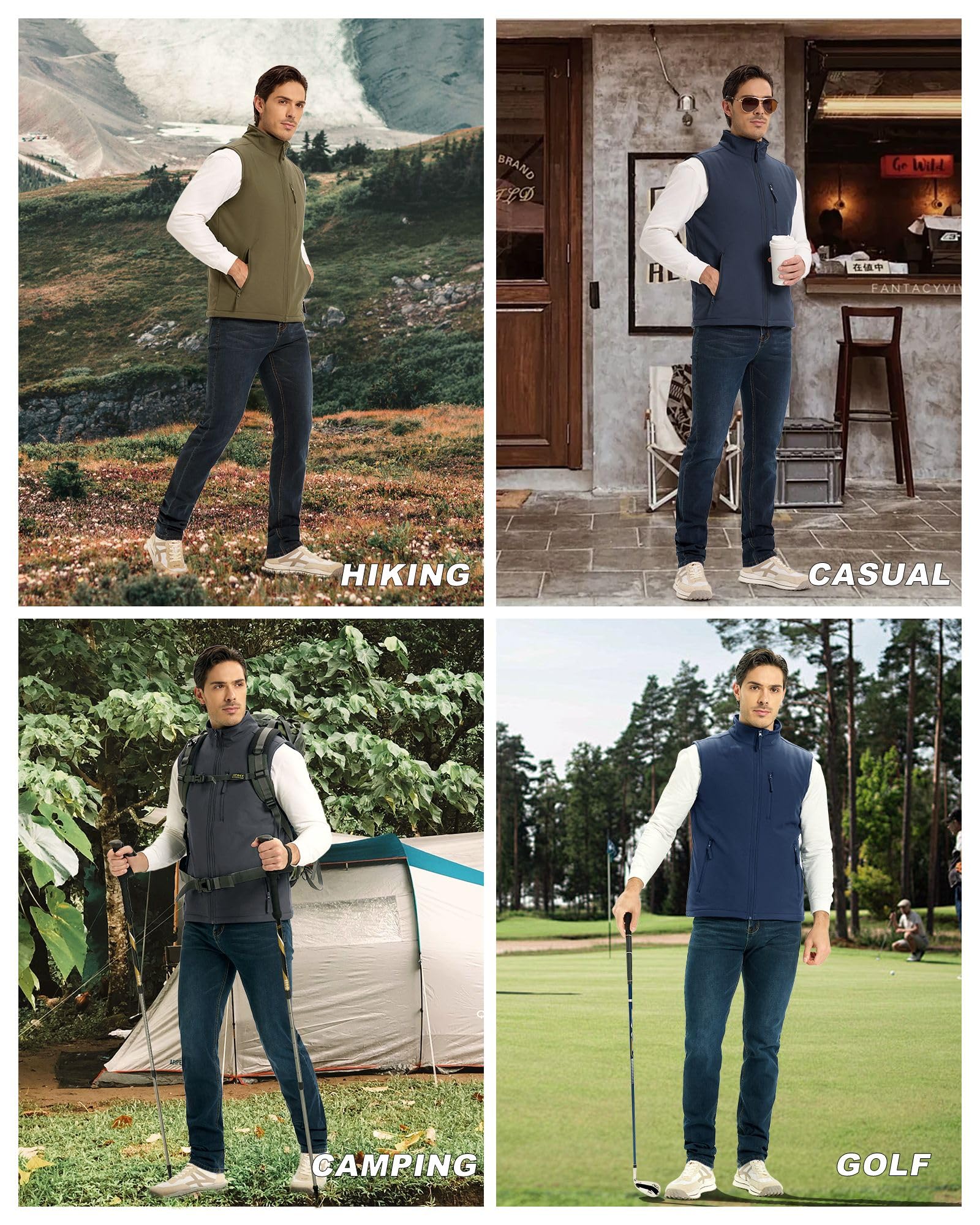 Outdoor Ventures Męska kamizelka softshell z podszewką buforową, wodoodporna, wiatroszczelna, oddychająca, bez rękawów, do jazdy na rowerze, biegania, wędrówek