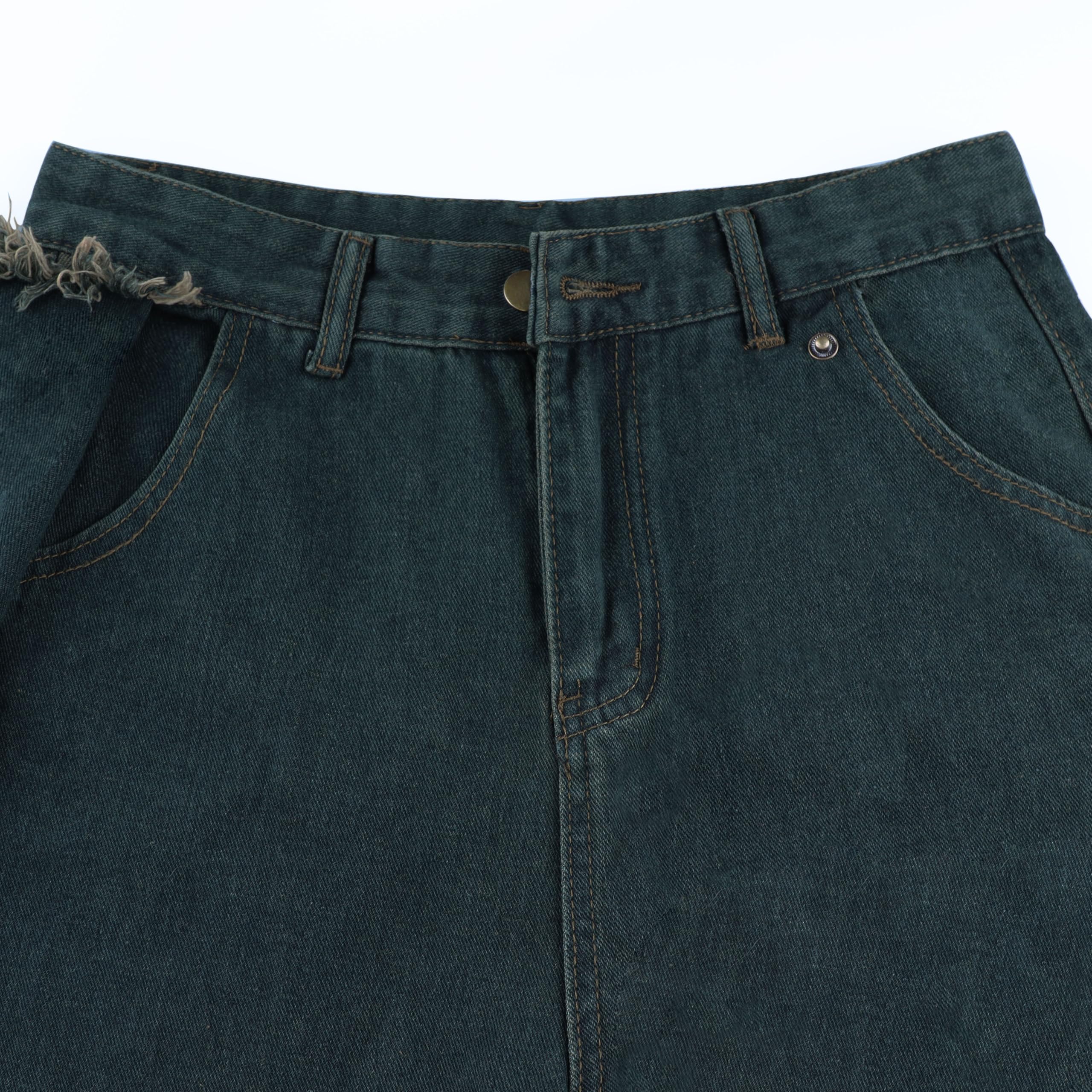 Kisswow Women's High Waist Straight Leg Jeans Cargo Pants Slant Pocket Denim Pants Girls Fashion