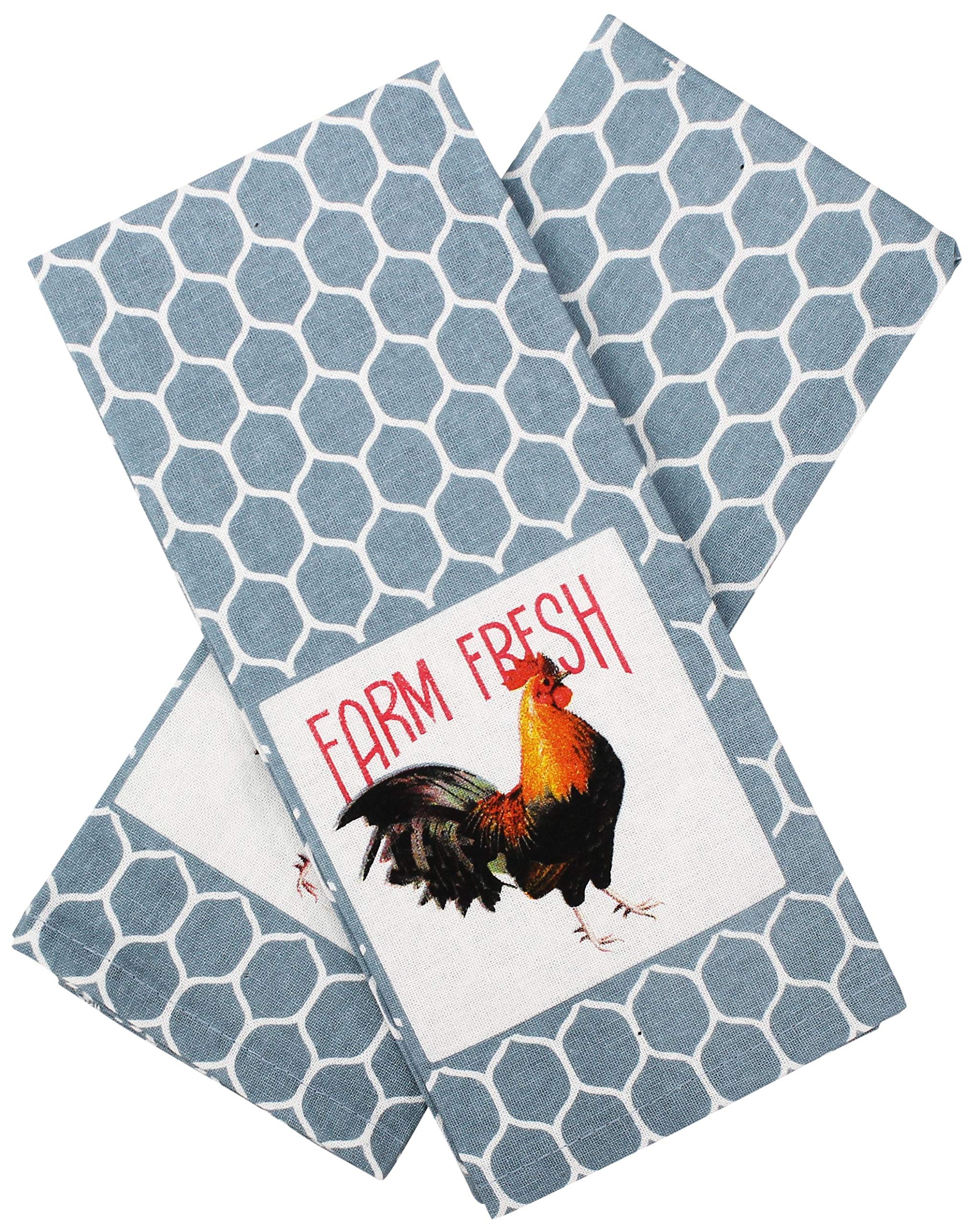 High End Home 2 Piece Farmhouse Kitchen Towels Set - Dish Towels 100% Cotton 24 x 14.5 Inch Light Blue Farm Fresh