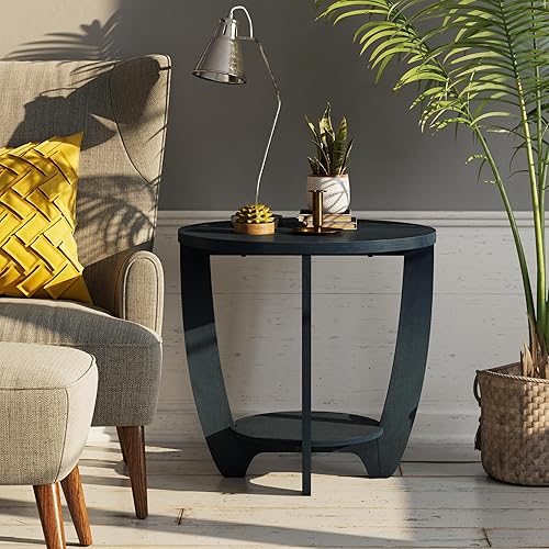 Miniatura 34 de Mesa auxiliar de patas cruzadas de granja, mesa auxiliar francesa para familia, comedor o sala de estar, espacios pequeños, moderna, redonda, Pierna