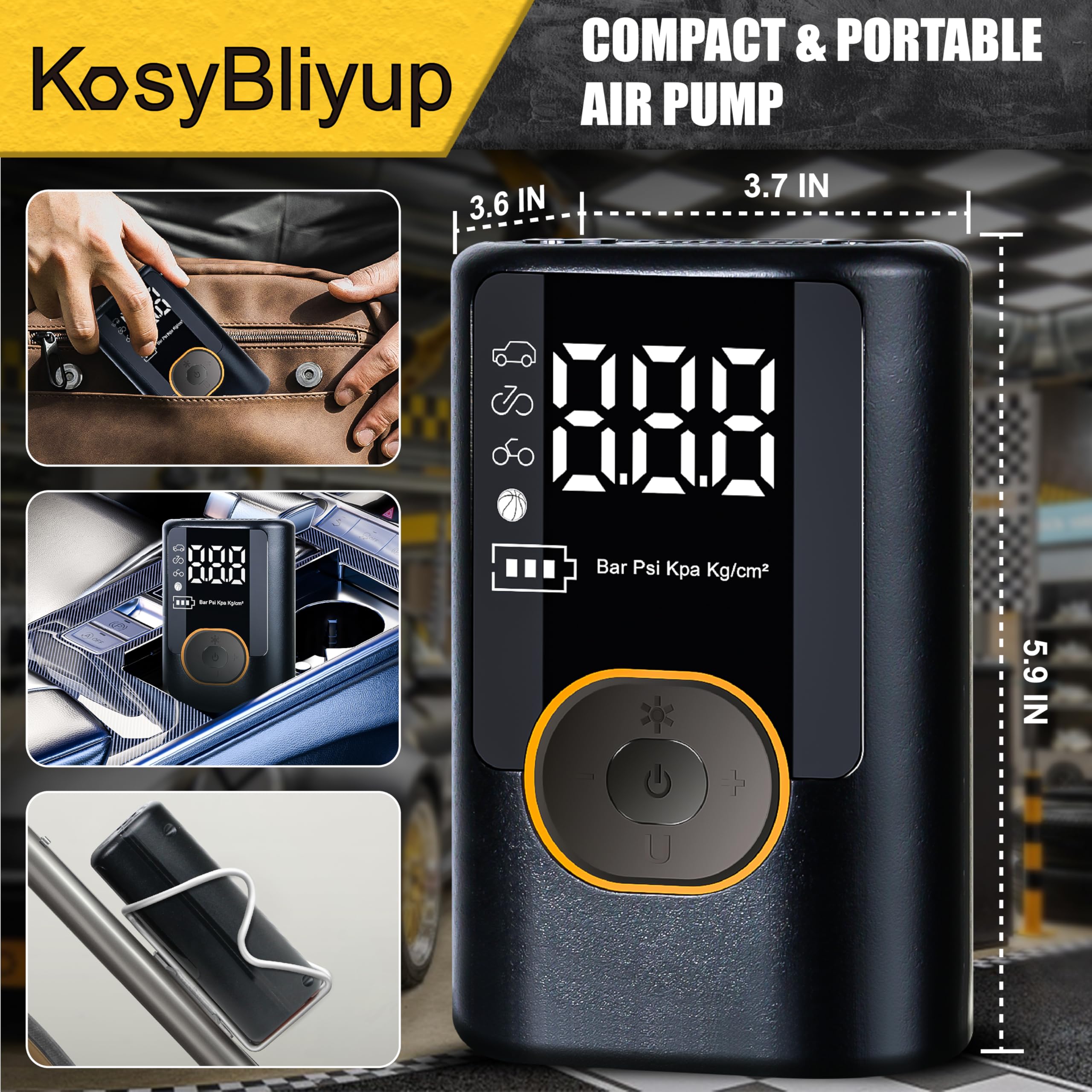 Inflador de neumáticos portátil compresor de aire 150 PSI, bomba de aire inalámbrica para neumáticos de coche, motocicleta, bicicleta, bolas con manómetro, luz LED, apagado automático