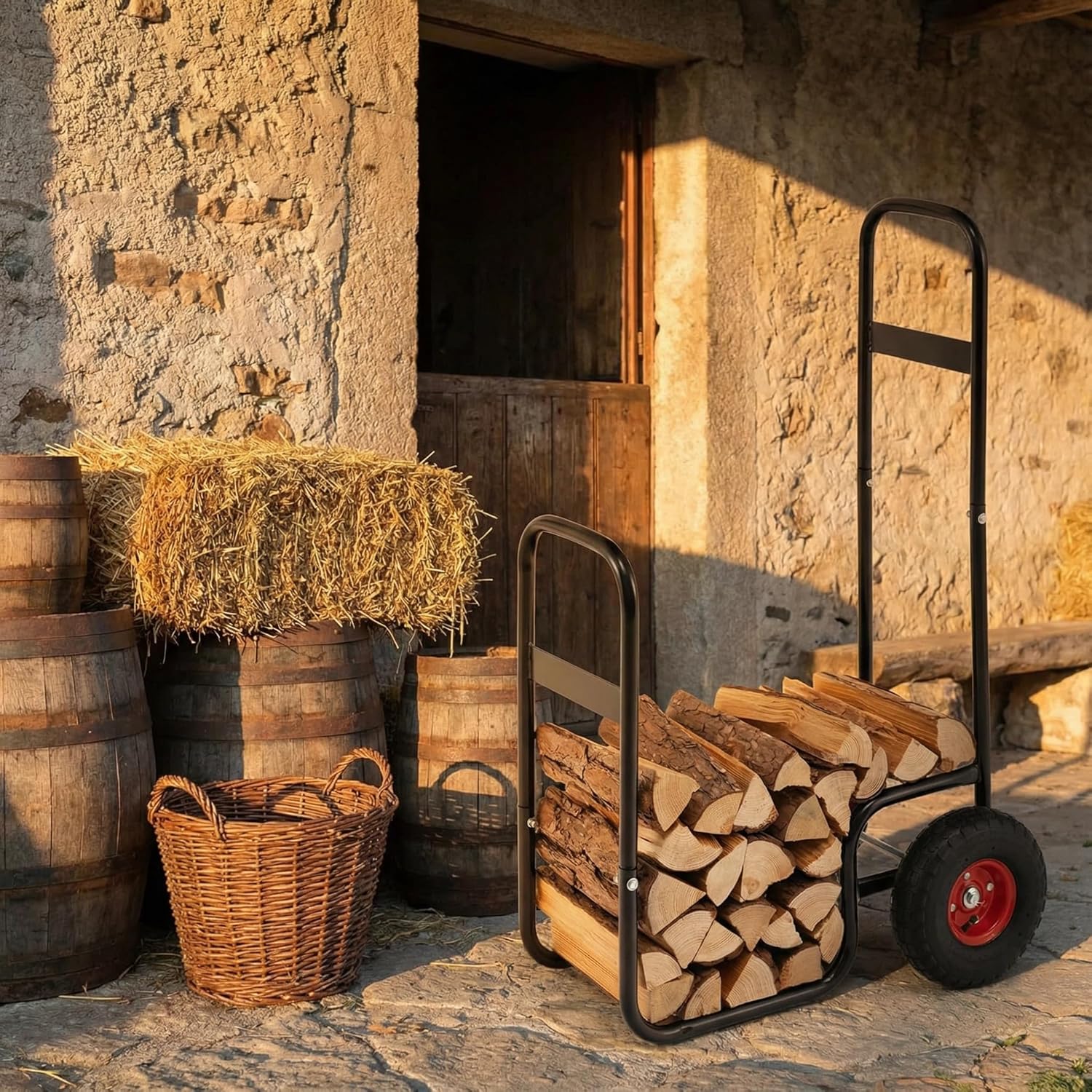Tangkula Firewood Log Cart, Wood Rack Storage Mover with Rolling Wheels & Ergonomic Handle, Indoor Outdoor Rolling Steel Dolly Hauler for Transporting and Storing Wood, 220LBS Capacity