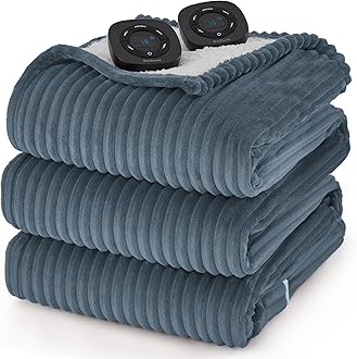 GentleSoft Electric Blanket King Size - Soft Ribbed Flannel Heated Blanket with Dual Control, Heating with 10 Heat Settings & 10 Time Settings, 8 hrs Timer Auto Shut Off (90x100 inches, Grey)