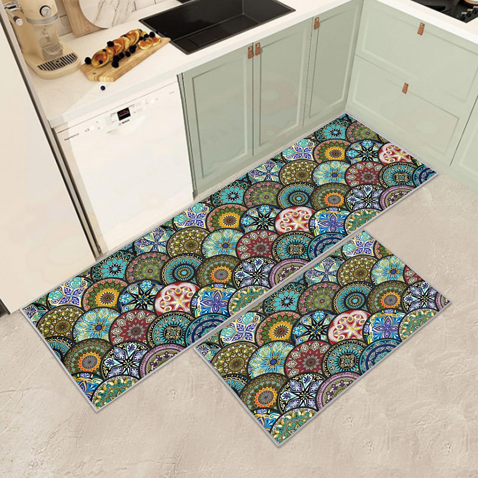 JEFFEL Kitchen Mat Sets Non slip Washable