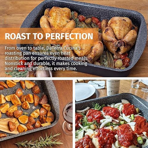 Miniatura 3 de DaTerra Cucina Sartén antiadherente para asar y lasaña: 16 x 12 x 3 pulgadas, revestimiento de cerámica, apta para horno y estufa hasta 600 °F, base