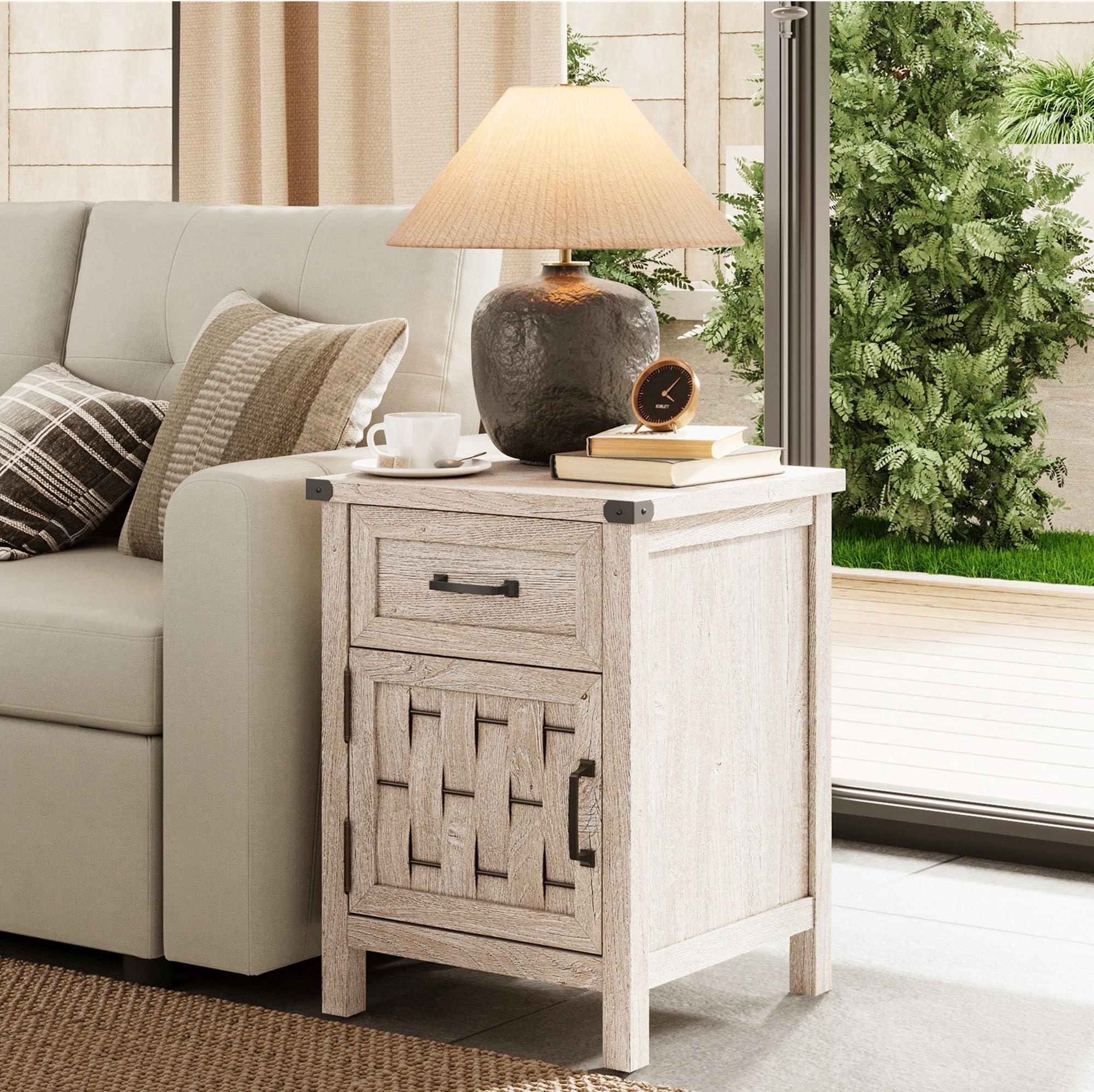 Amazon.com: LINSY HOME Farmhouse End Table, Side Table with Drawer and ...
