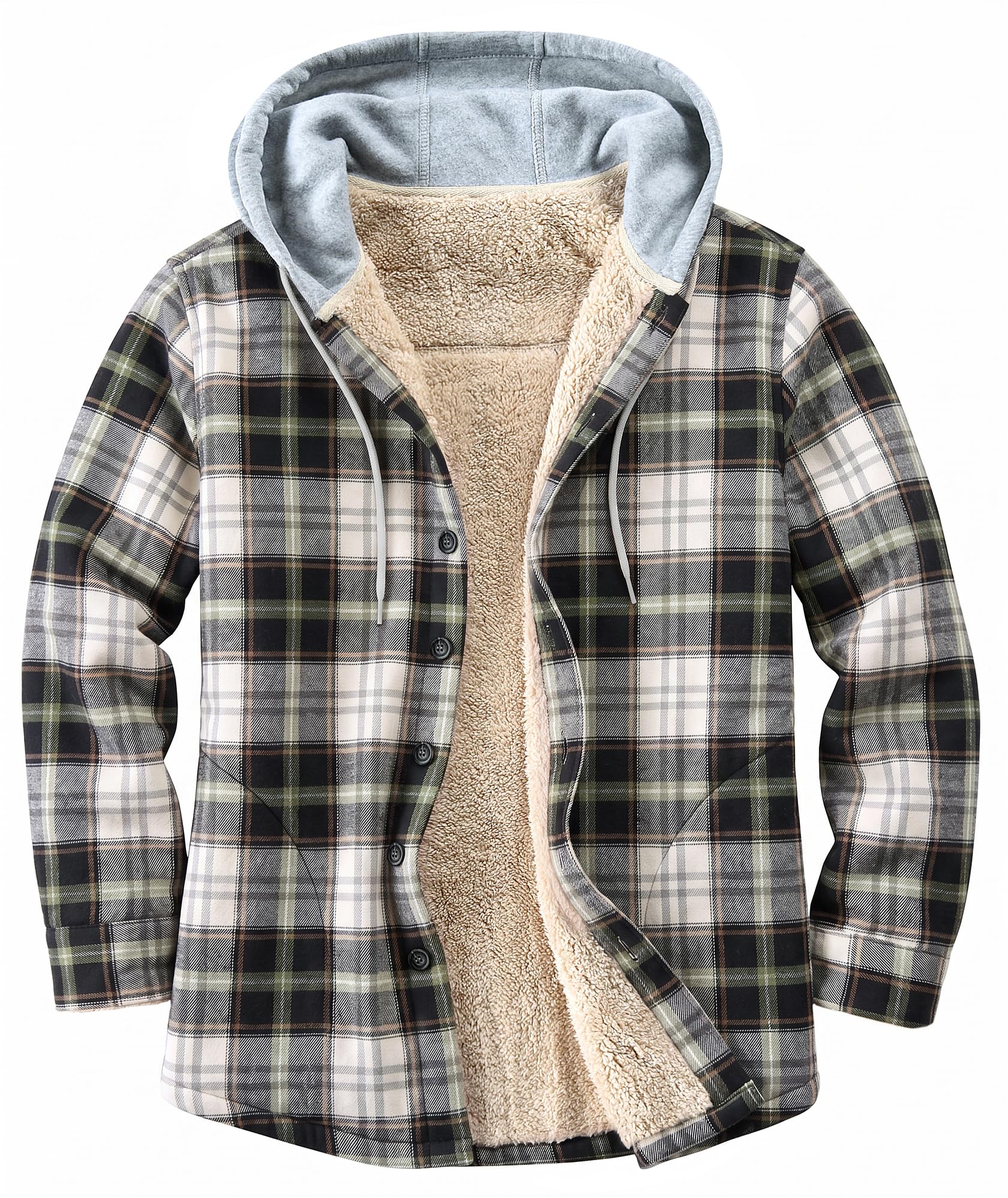 Men's Cotton Plaid Shirt Jacket Fleece Flannel Sherpa Button Down