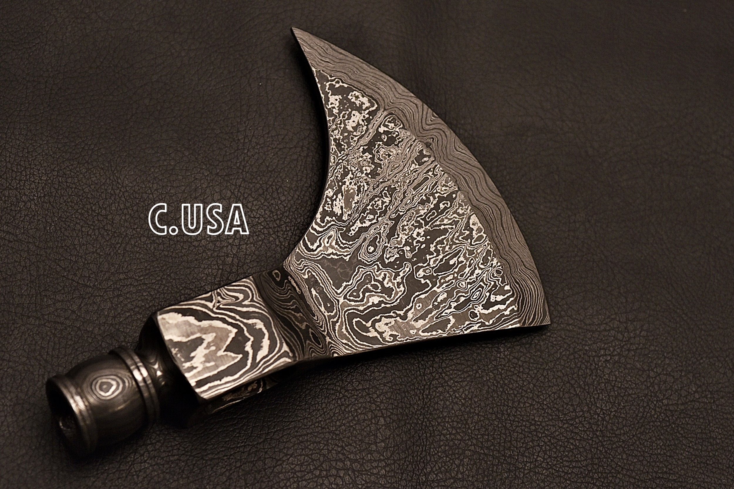 Pipe à Fumer Personnalisée En Forme De Hache Tomahawk - Acier De Damas & Bois D'olivier - Neuf