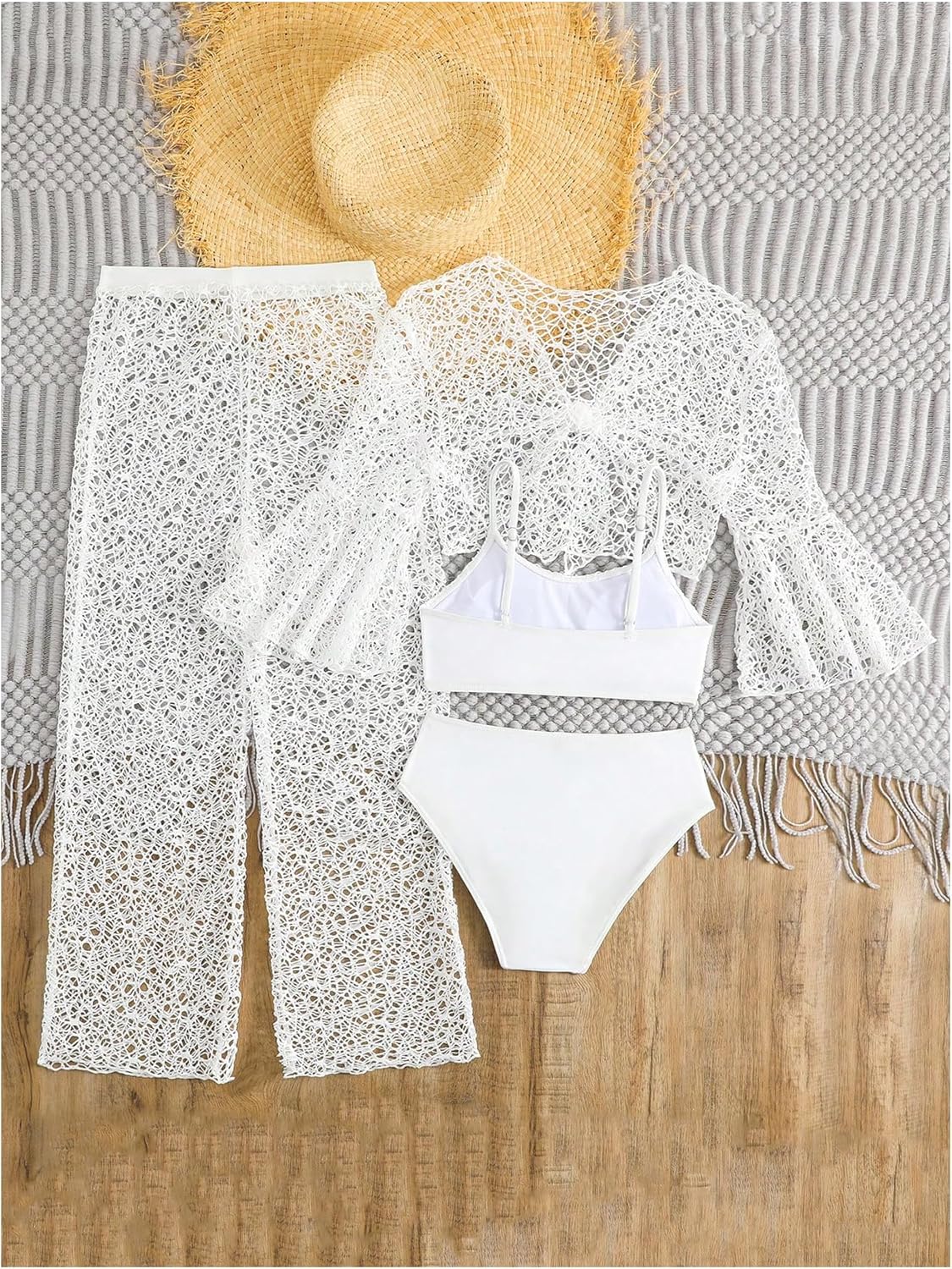 SOLY HUX Girl's Swimsuits Bikini Set 4 Piece Bathing Suit with Hollow Out Coverup Top and Pants - Image 3