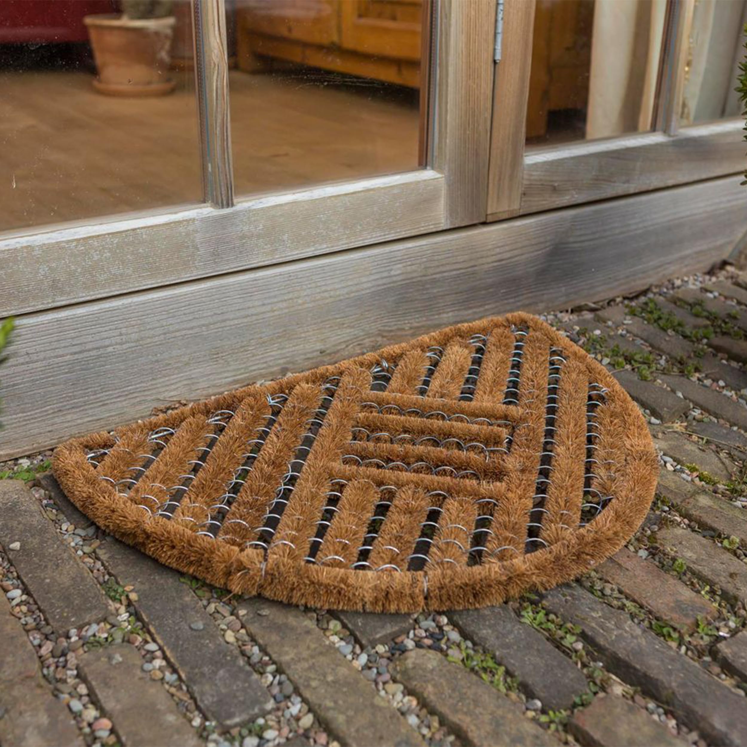 Astra Zerbino esterno in fibra di cocco - Zerbino con spazzole resistente alle intemperie - Zerbino resistente naturale Set da 2 40x60 cm semicircolare
