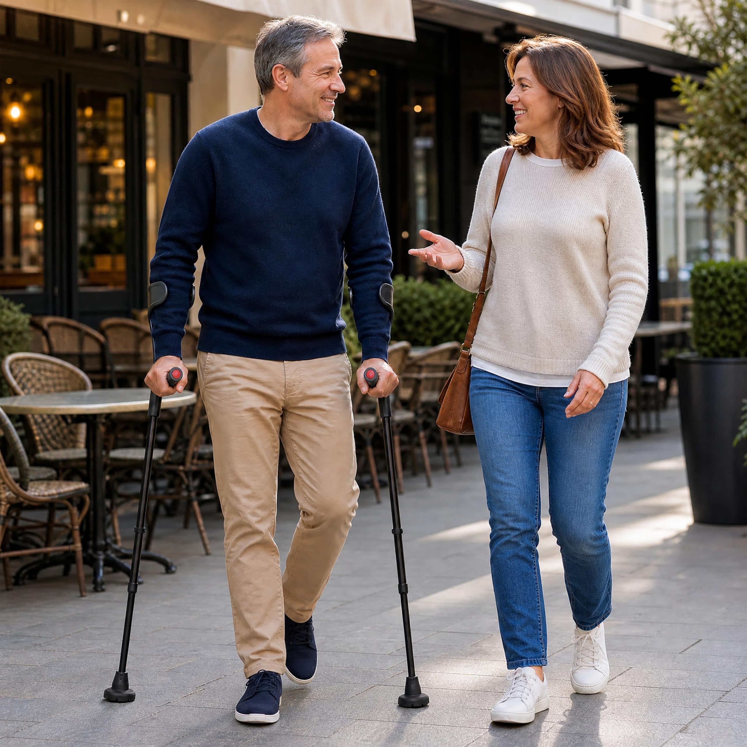 KMINA Muletas Adulto Acolchadas (x2 uds), Altura Regulables Aluminio, Ortopédicas, Negro - Fabricado en España
