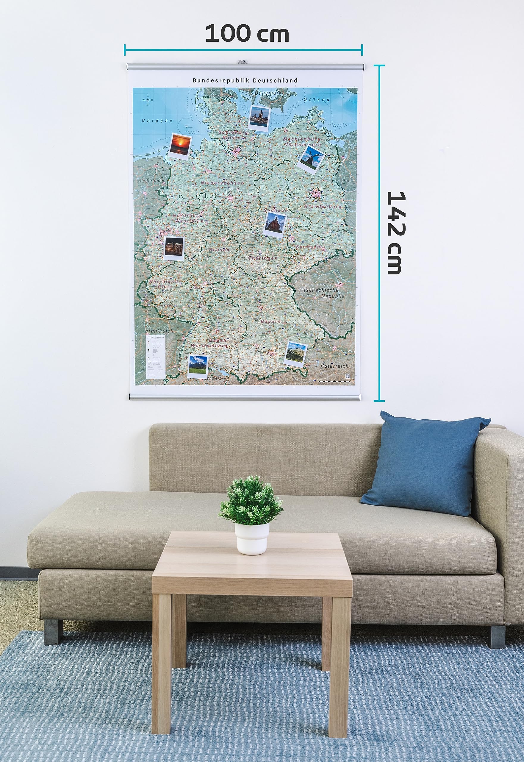 GeoMetro XL Deutschlandkarte (physisch) magnetisch/magnethaftend, laminiert, mit Leisten zum Aufhängen, beschreib- und abwischbar, 140x100 cm