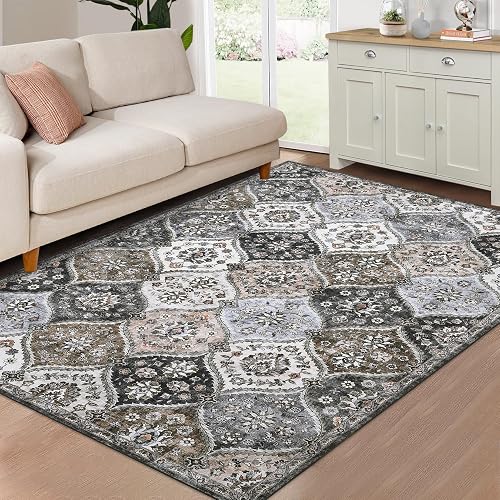 ROYHOME Machine Washable Rug Moroccan Trellis Distressed Area Rugs 4' x 6'