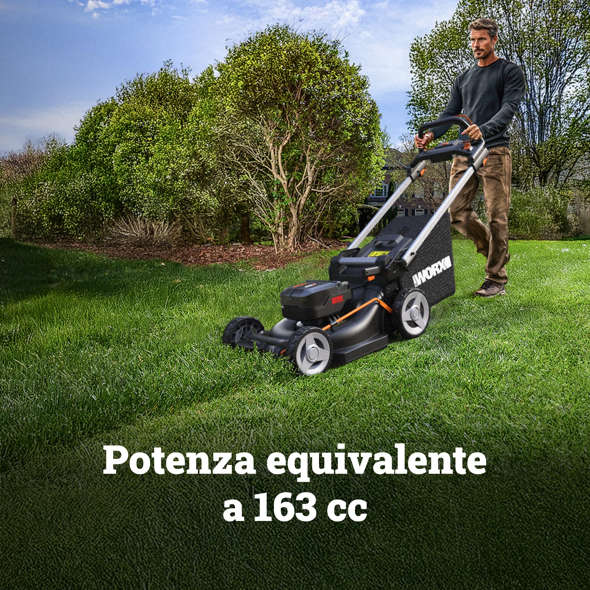 WORX Nitro WG749E Rasaerba 40 V (2 x 20 V) | PowerShare | Include 2 batterie 4 Ah e caricatore doppio | 46 cm con trazione | Mulching | 7 posizioni di altezza