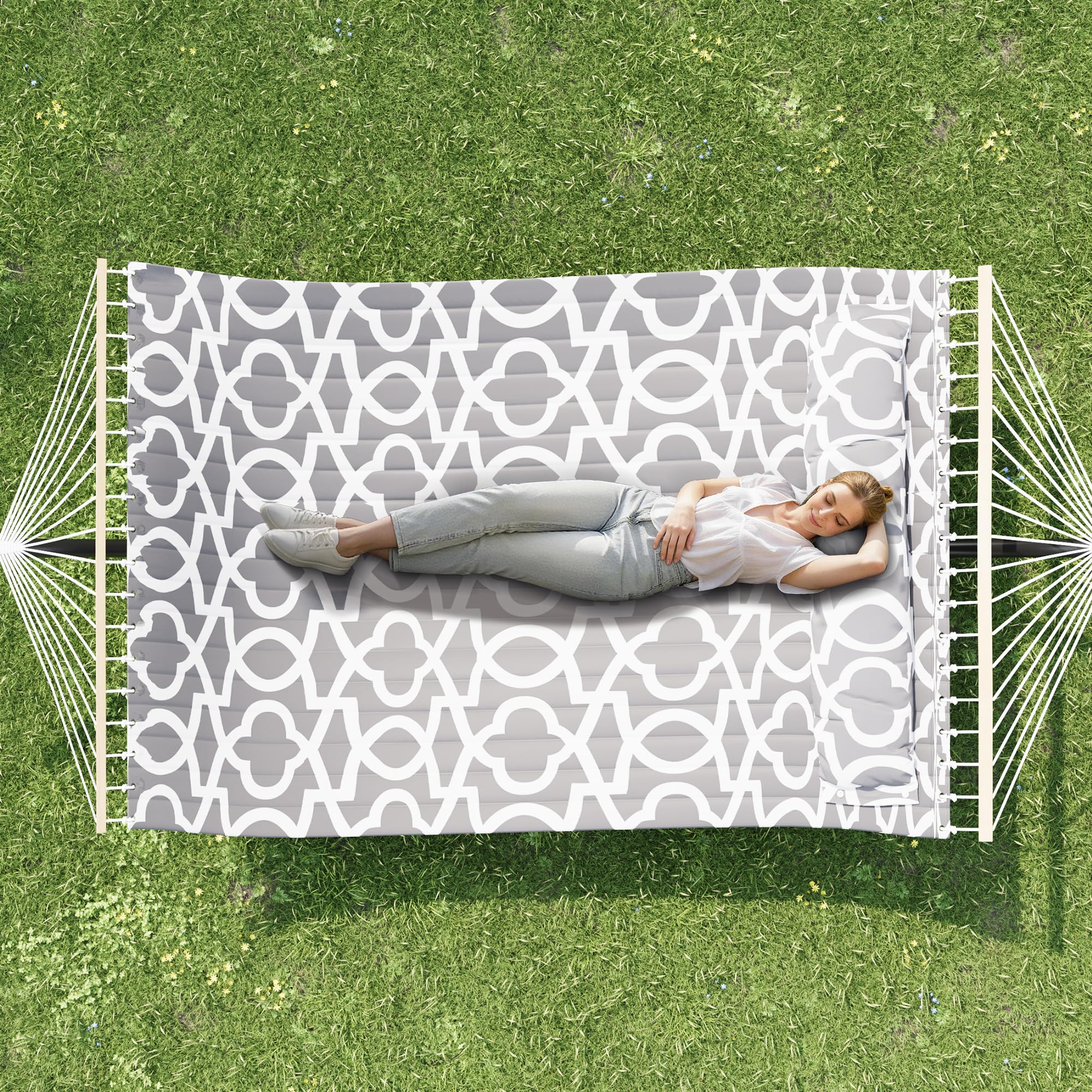 Hamac avec Support sur Pied XXL, Hamac Double 2 Personnes, Structure Acier Stable 18kg, Toile Élargie 300x100cm, Charge 200kg, pour Jardin, Terrasse, Camping, Intérieur