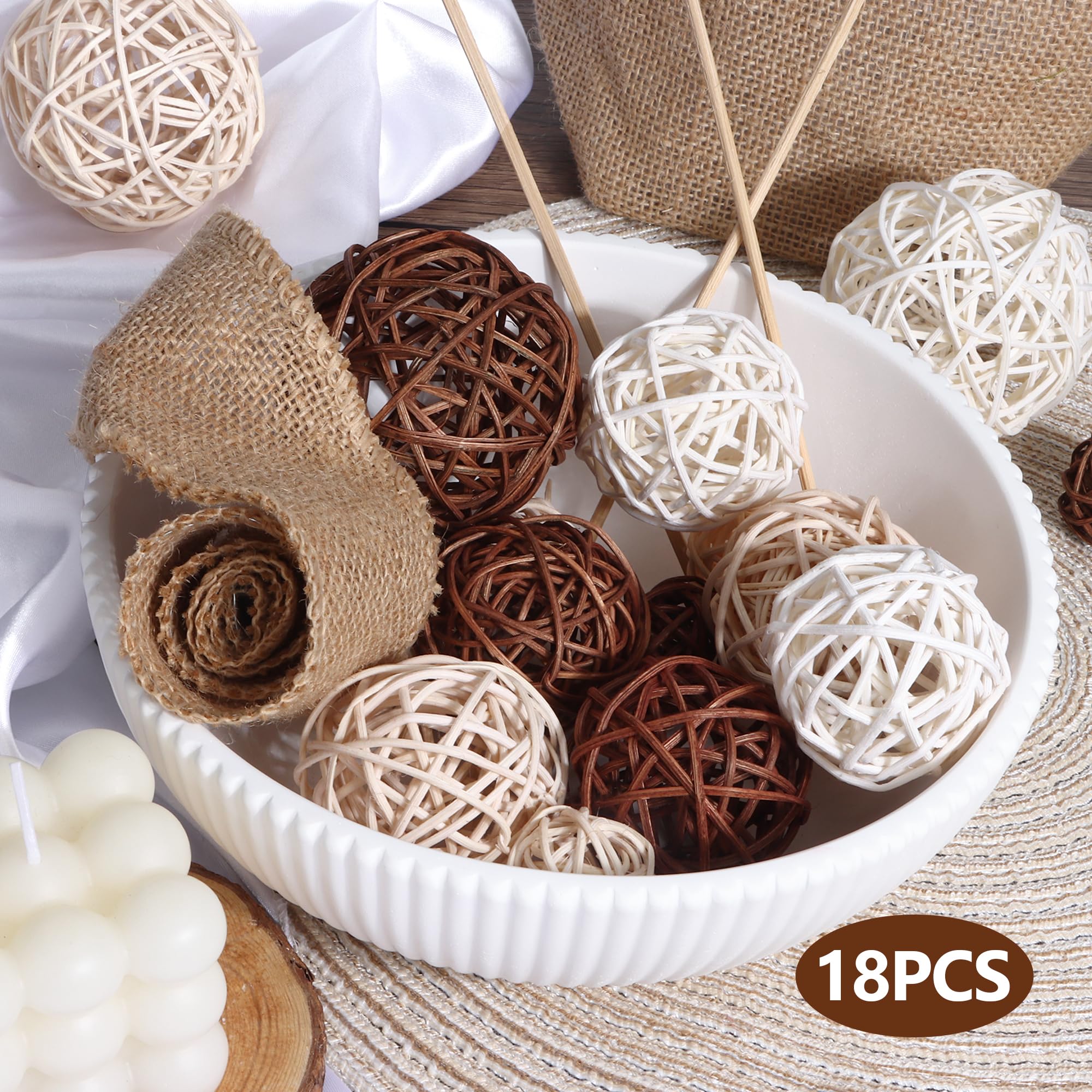18 Piezas Bolas de Ratán, Mimbre Ratán Decorativas, Decoración de Mesa Fiesta Colgante Aromaterapia Aroma Conejo Pájaro Loro Masticar Juguete