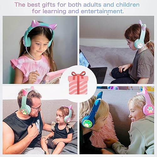 Miniatura 6 de Riwbox CF9 - Auriculares Bluetooth para niños con luz LED, límite de volumen seguro de 85 dB, micrófono integrado y micrófono Boom para llamadas,