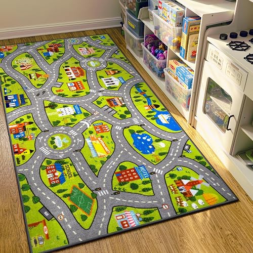 STARUIA Kids Rug Play Mat, 60'x32' Non-Slip Washable Race Track Car Carpet