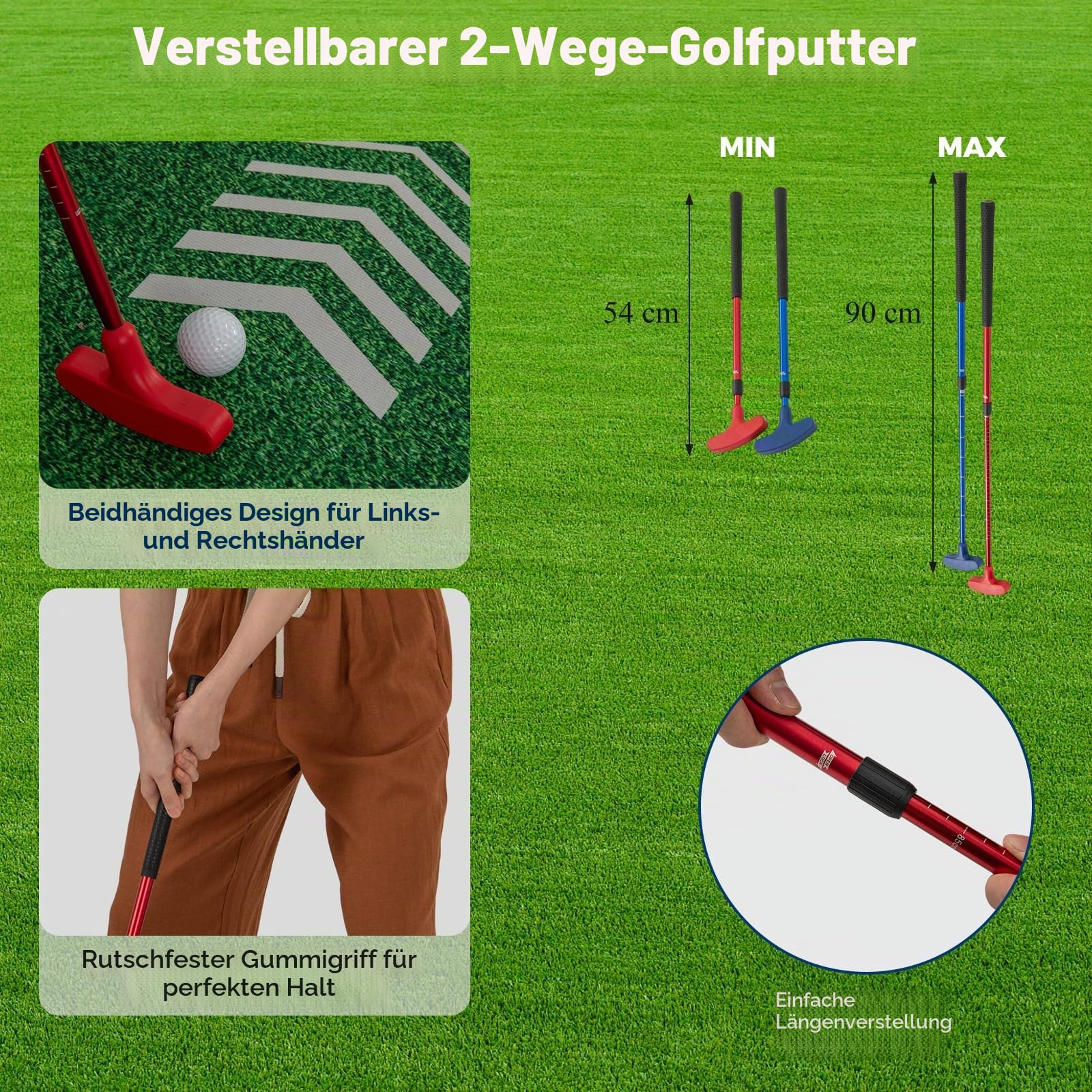 LIFEZEAL Faltbare Golfmatte, Schlagmatte mit 12 Löchern, Hitting Mat mit 2 Teleskop-Golfschlägern, 6 Bällen, Tasche, Golf Puttingmatte für Profis und Fans