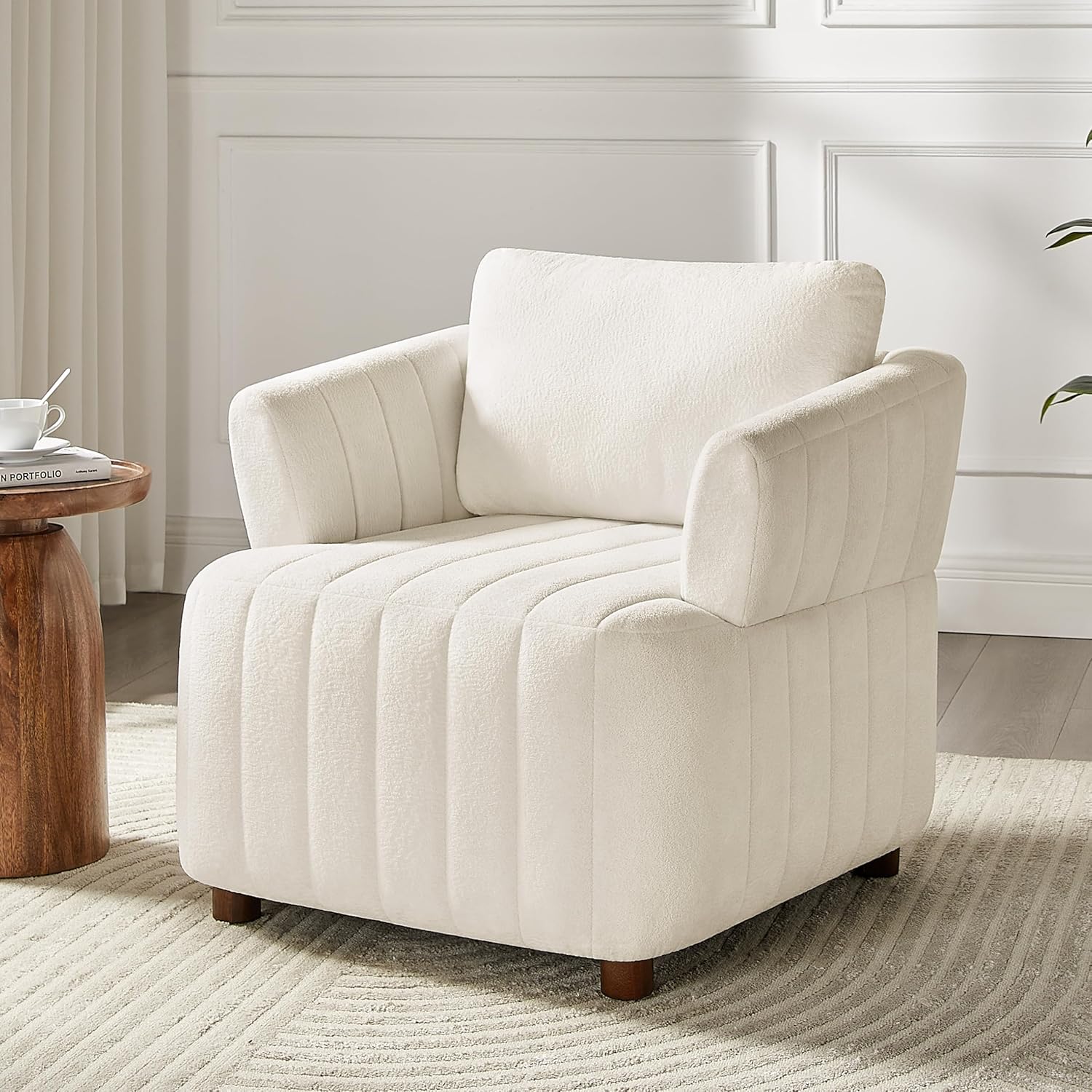 Oversized Accent Chair, Comfy Boucle Living Room Chair with Deep Seat & High Pillow Backrest, Sherpa Upholstered Armchair Reading Chair, Modern Single Sofa Chair for Living Room & Bedroom