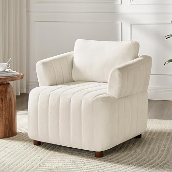 Oversized Accent Chair, Comfy Boucle Living Room Chair with Deep Seat & High Pillow Backrest, Sherpa Upholstered Armchair Reading Chair, Modern Single Sofa Chair for Living Room & Bedroom