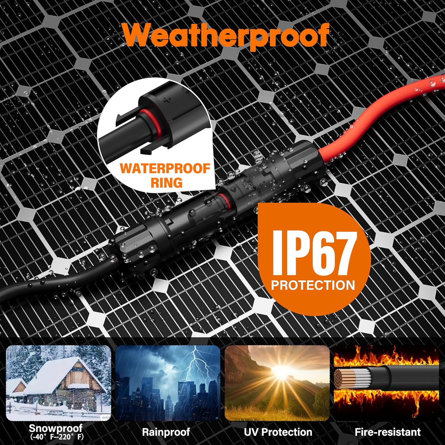 10AWG Solar Extension Cable 100 Ft, Solar Pannel Cable Tinned Copper Wire, with Extra Female and Male Waterproof Connector Pair, Ties, for Home, RV, Photovoltaic Systems (100FT Red+100FT Black)