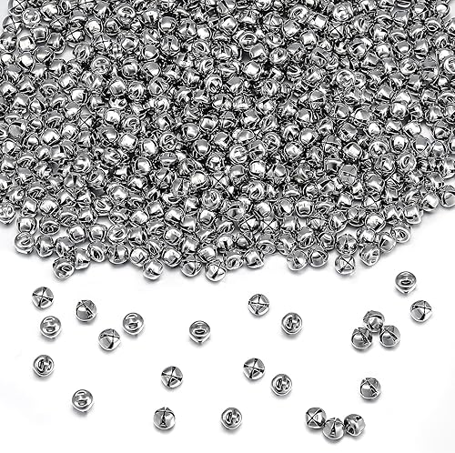 Therwen 2000 Pcs Jingle Bells Bulk Metal Jingle Bells for Crafts Silver Craft Bells with Loud Sound 1/4 Inch Mini Small Christmas Bells for DIY