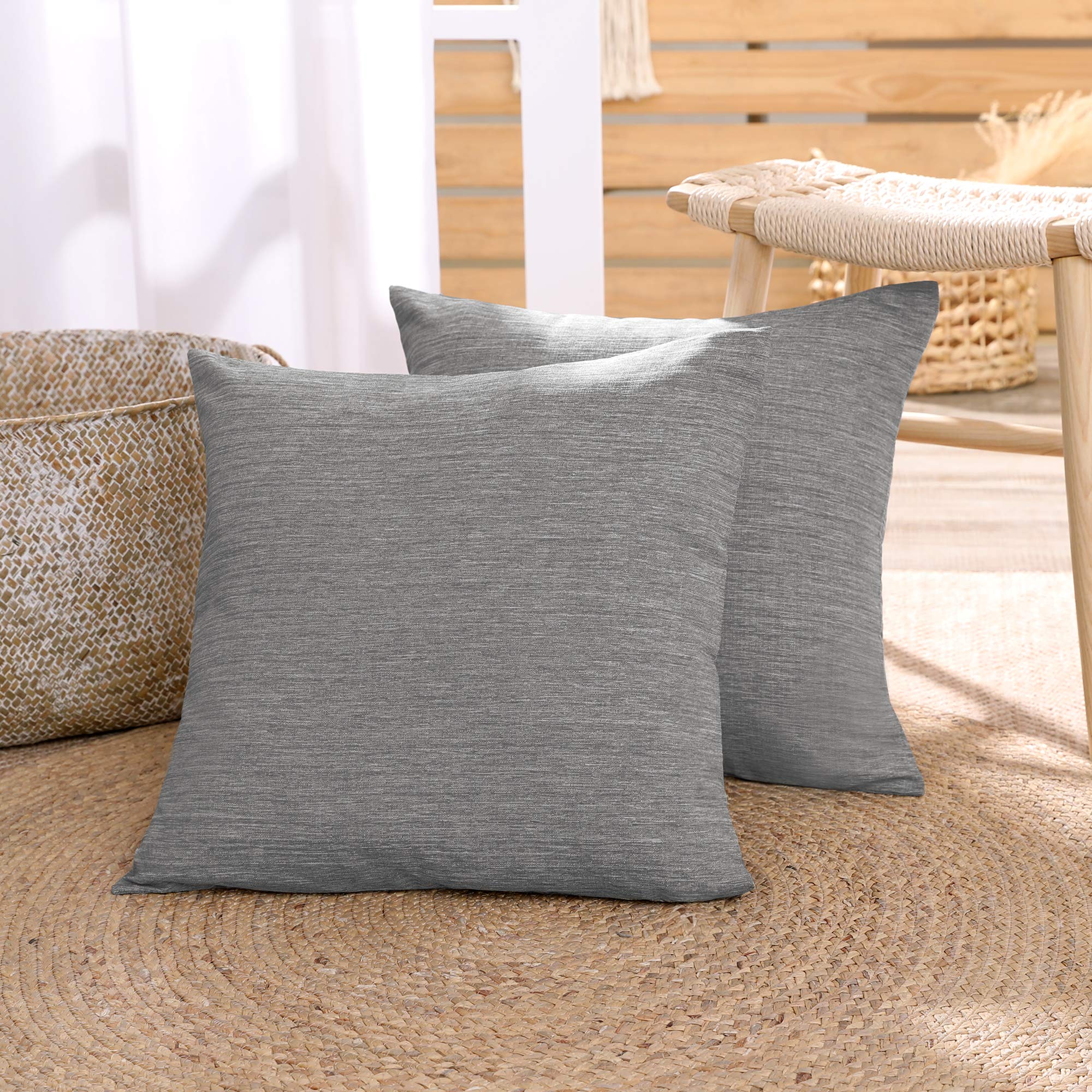 Deconovo Set of 2 Super Soft Faux Linen Square Cushion Covers 16x16 Inches Throw Pillow Covers Plain Cushion Covers for Bedroom Grey 40cmx40cm
