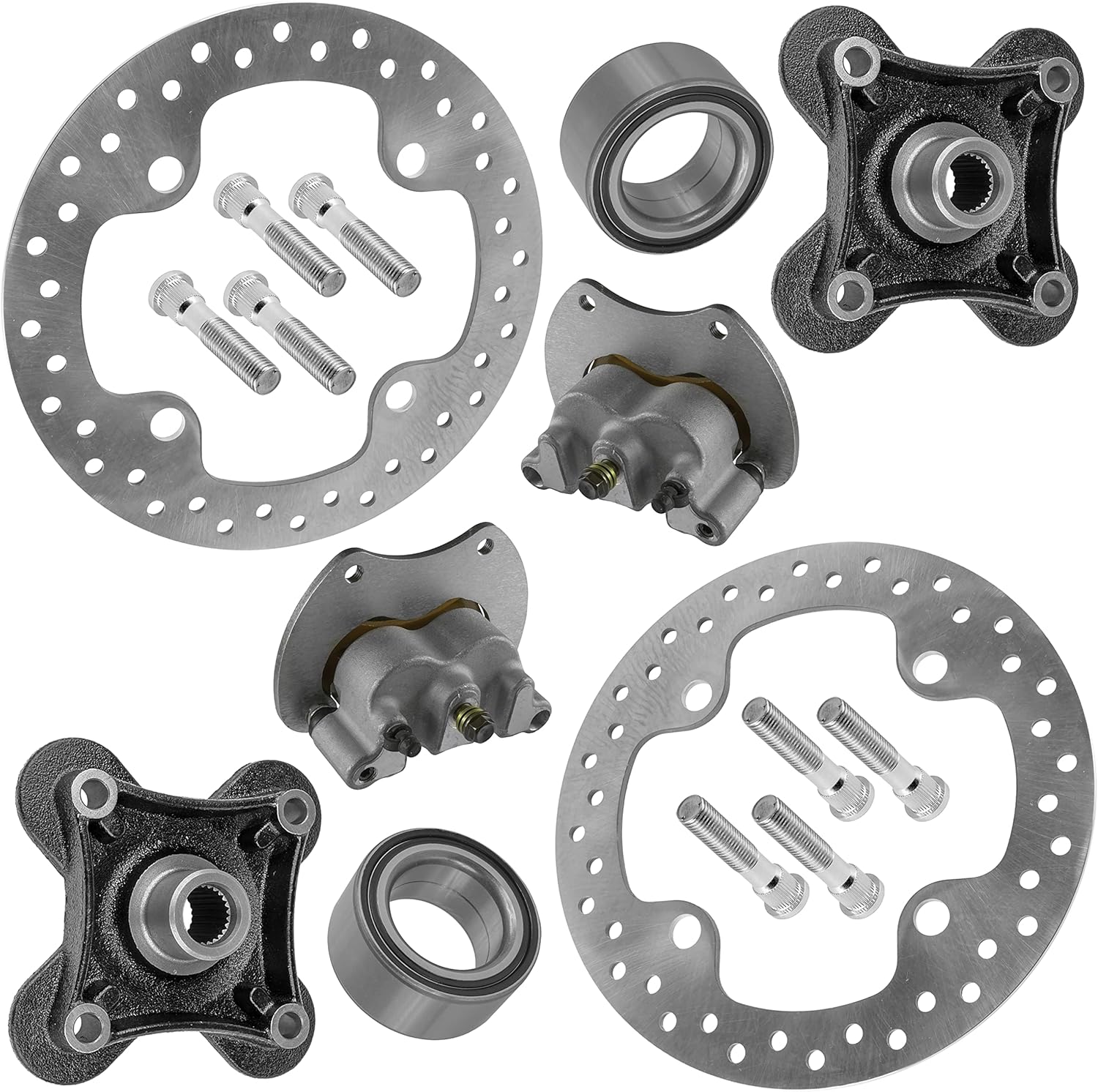 Caltric Rear Left and Right Brake Caliper and Disc with Wheel Hub Compatible with Polaris RZR XP 1000 2014-2017 / RZR XP 4 1000 2015-2017