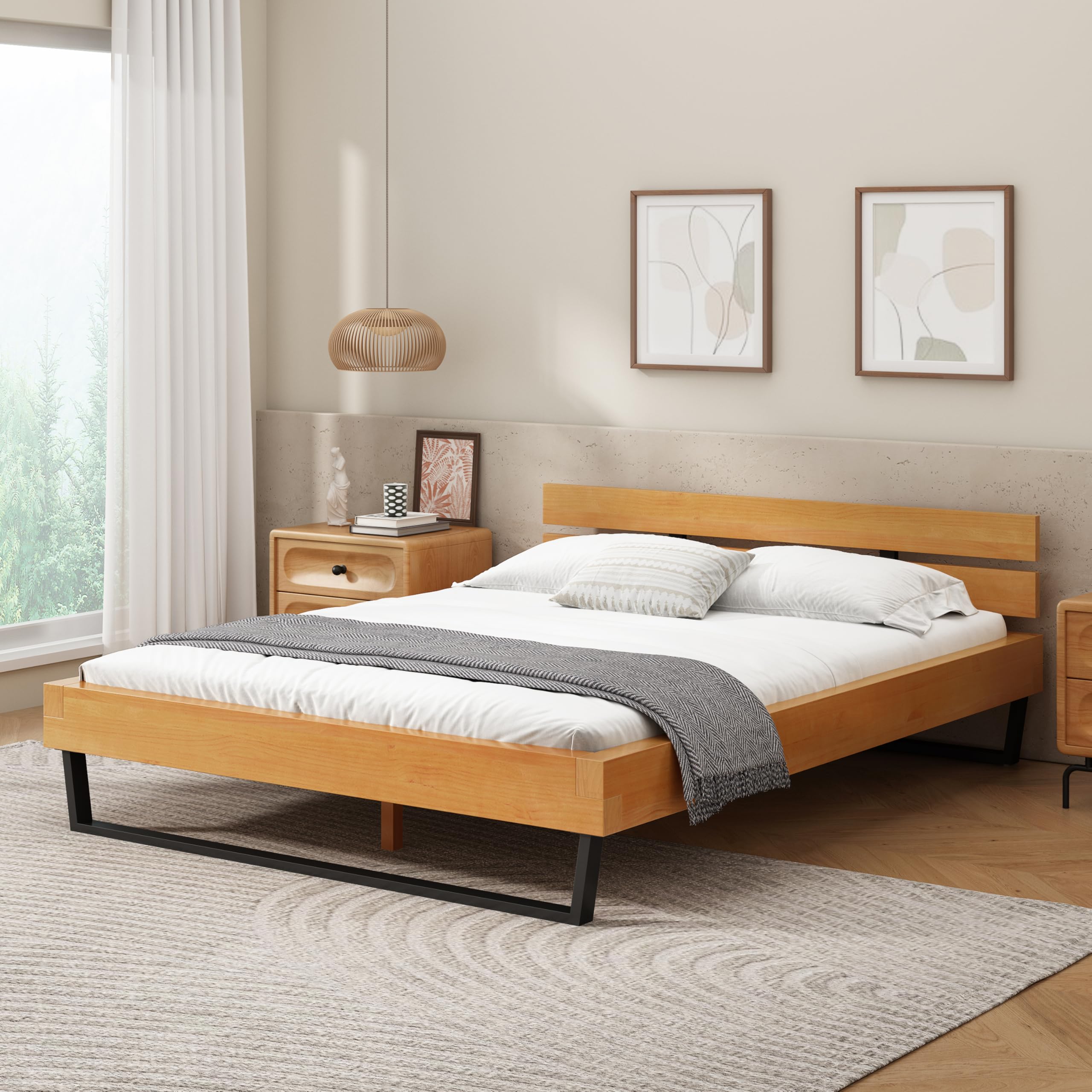 Amazon.com: Merax Pine Wood Queen Size Bed Frame with Headboard