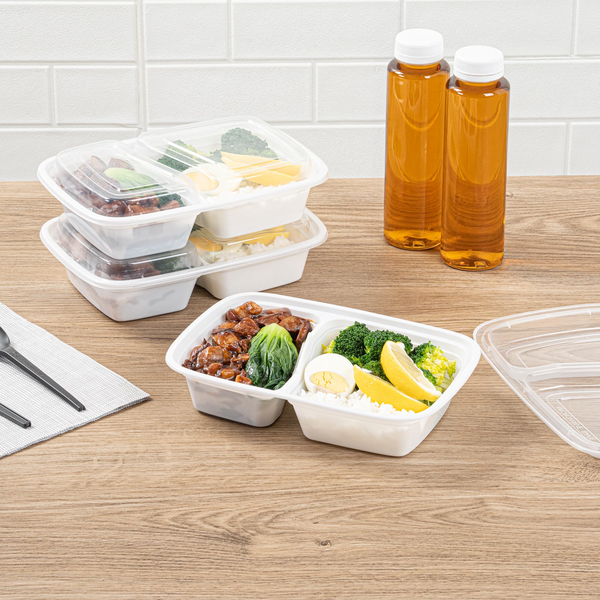 Asporto - Recipientes de preparación de comidas de 2 compartimentos de 32 onzas, 100 recipientes de preparación de comidas sin BPA, aptos para microondas, desechables, recipientes de plástico blanco