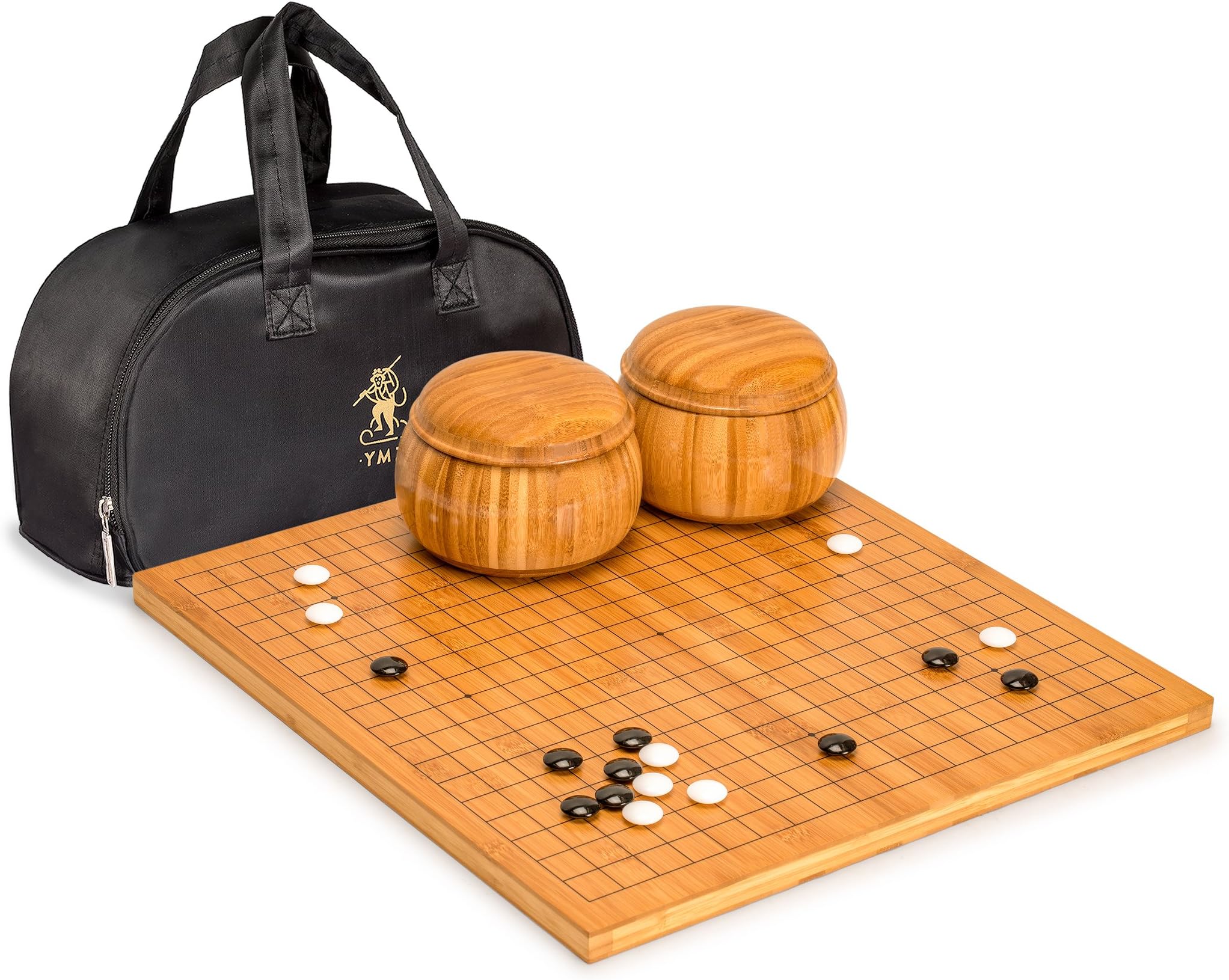 Yellow Mountain Imports Bamboo 2-centimeter Reversible 19x19 / 13x13 Go Game Set Board with Double Convex Melamine Stones and Bamboo Bowls - Classic Strategy Board Game (Baduk/Weiqi)