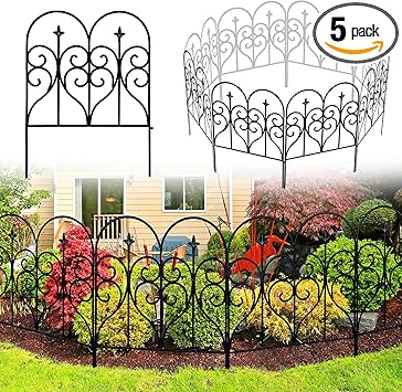 Decorative Garden Fence 32 in (H) x 10 ft (L) Outdoor Rustproof Metal Dog Pet Fence Animal Barrier, Garden Fencing Panel Border for Yard Patio Flower Bed