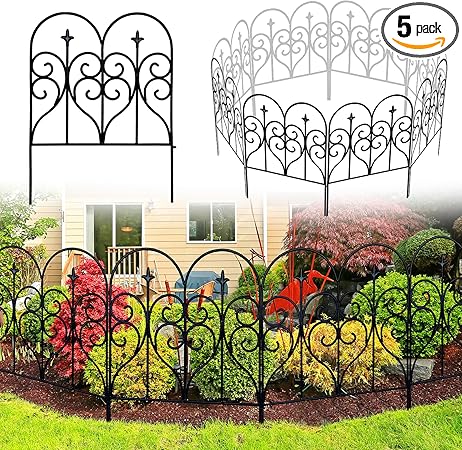 Decorative Garden Fence 32 in (H) x 10 ft (L) Outdoor Rustproof Metal Dog Pet Fence Animal Barrier, Garden Fencing Panel Border for Yard Patio Flower Bed