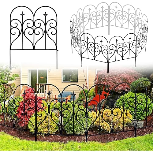 Decorative Garden Fence 32 in (H) x 20 ft (L) Outdoor Rustproof Metal Dog Pet Fence Animal Barrier, Garden Fencing Panel Border for Yard Patio Flower Bed